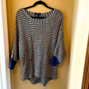 Papillon size small,   3/4,length sleeve sweater,  ocean blue colored and white!